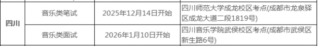 2026四川音乐类统考/联考具体几月几号考试