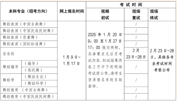 北京舞蹈学院2026艺术类校考考试时间