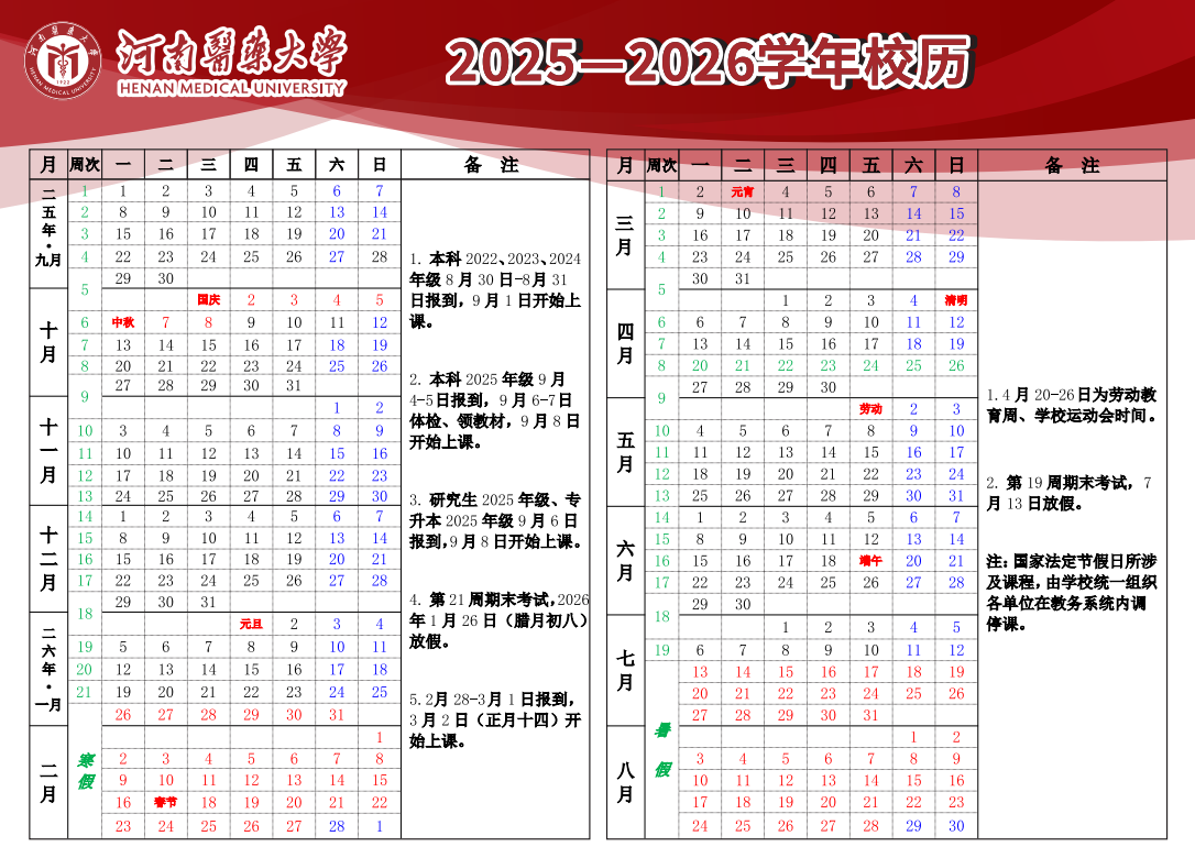 2026河南医药大学寒假放假时间及开学时间