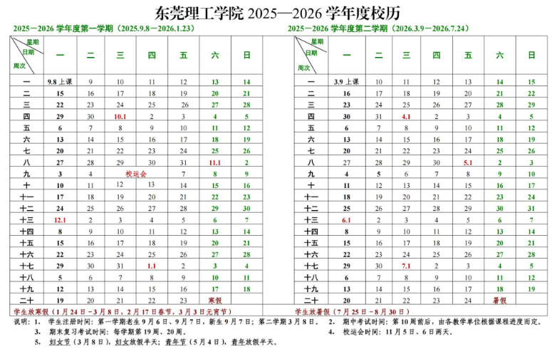 2026东莞理工学院寒假及开学时间