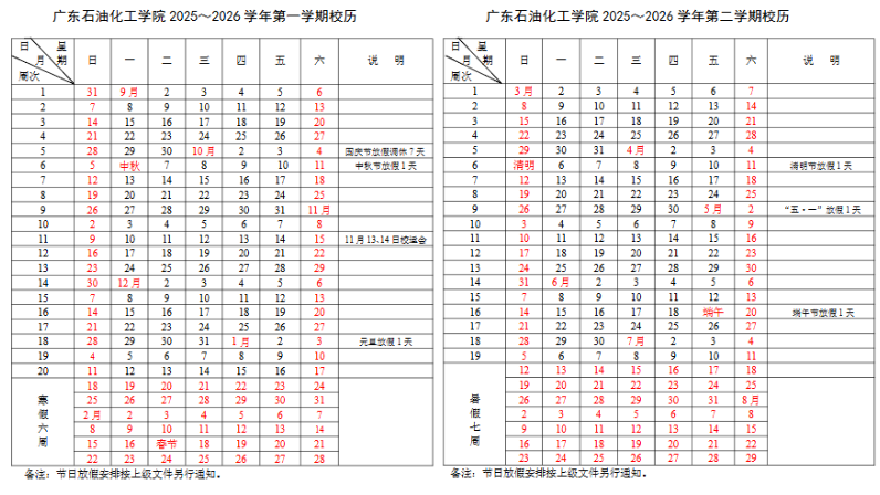 2026广东石油化工学院寒假及开学时间