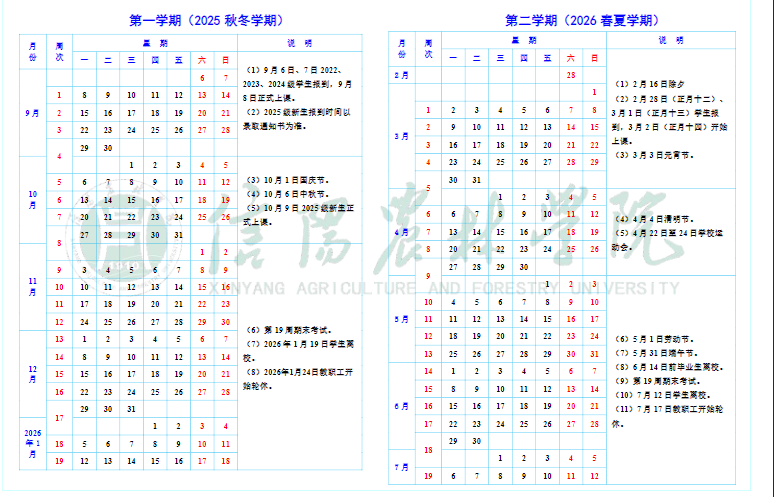 2026信阳农林学院寒假放假时间及开学时间