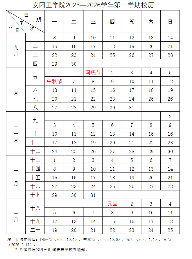 安阳工学院2026寒假放假时间及开学时间 一共放多少天（附校历）