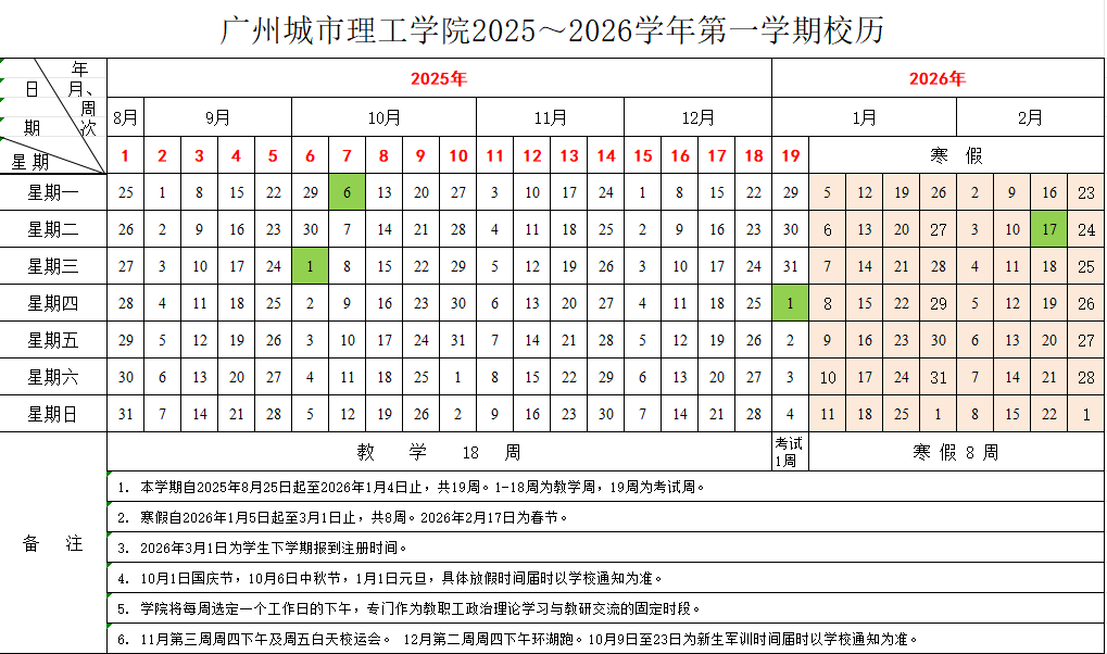 2026广州城市理工学院寒假及开学时间