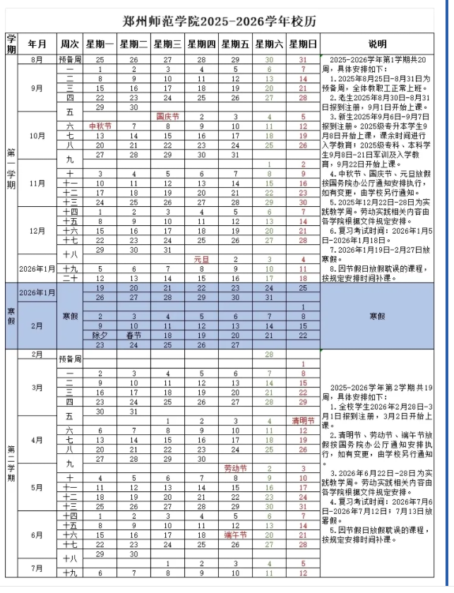2026郑州师范学院寒假放假时间及开学时间