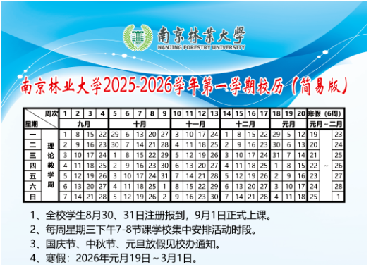 2026南京林业大学寒假及开学时间