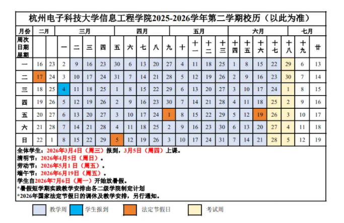 2026杭州电子科技大学寒假放假时间及开学时间