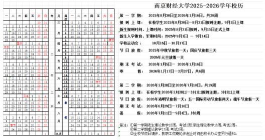 2026南京财经大学寒假及开学时间