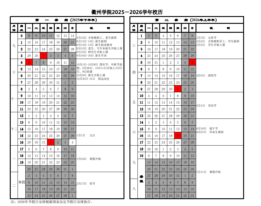 2026衢州学院寒假放假时间及开学时间