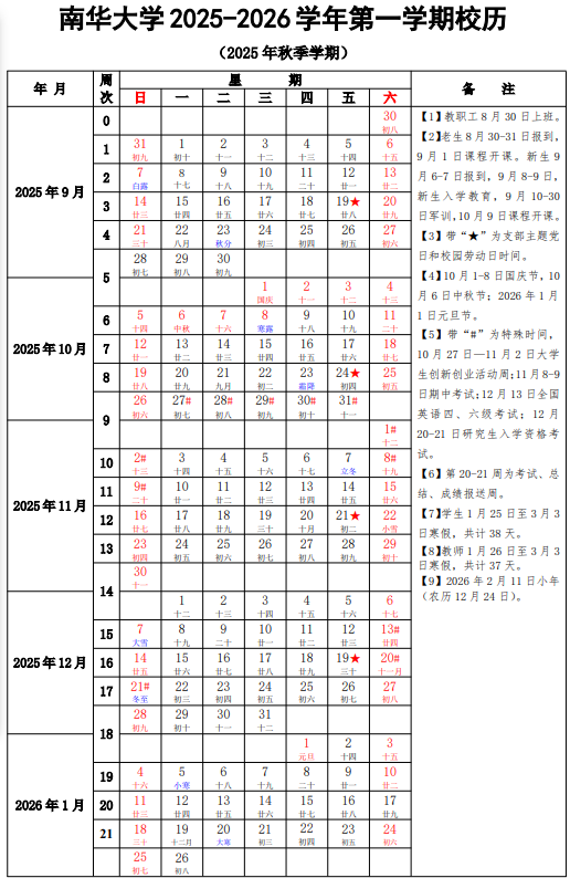 2026南华大学寒假及开学时间