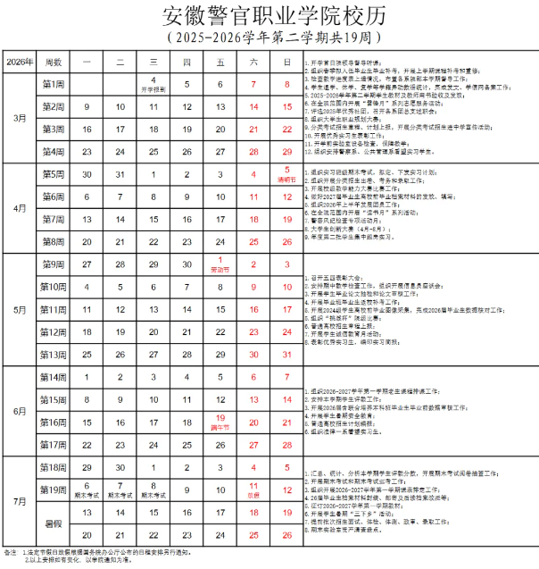 2026安徽警官职业学院寒假时间及开学时间 寒假什么时候放