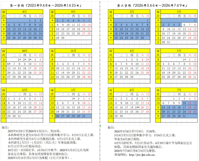 2026福建理工大学寒假时间及开学时间 寒假什么时候放