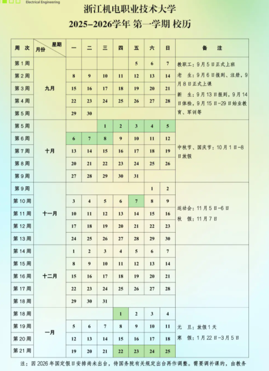 2026浙江机电职业技术大学寒假放假时间及开学时间