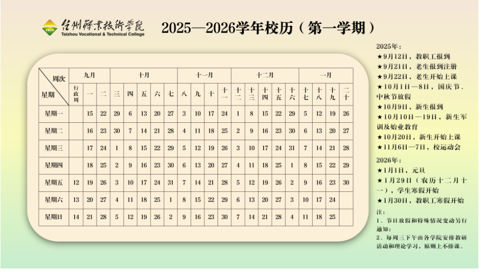2026台州职业技术学院寒假放假时间及开学时间