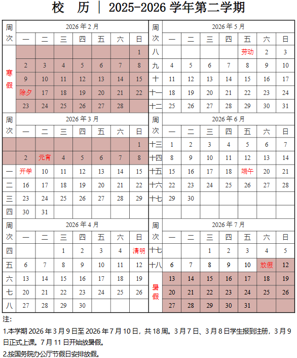 2026莆田学院寒假时间及开学时间 寒假什么时候放