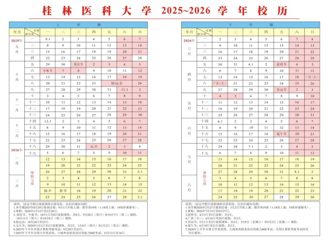 2026桂林医科大学寒假放假时间及开学时间
