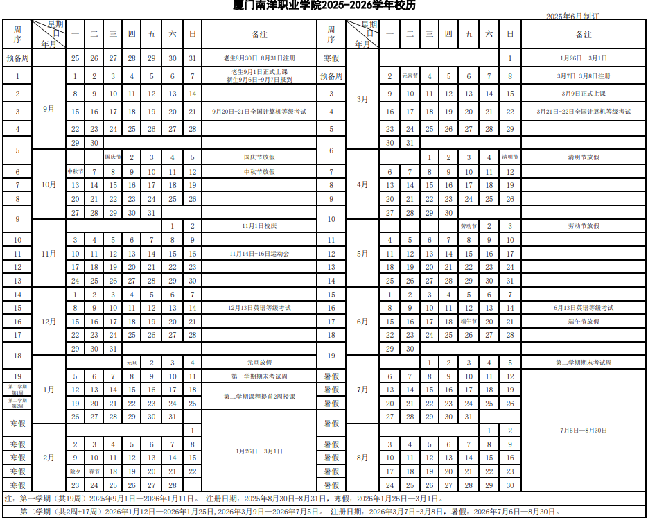 2026厦门南洋职业学院寒假时间及开学时间 2026厦门南洋职业学院寒假时间及开学时间