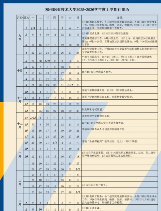 2026柳州职业技术大学寒假放假时间及开学时间