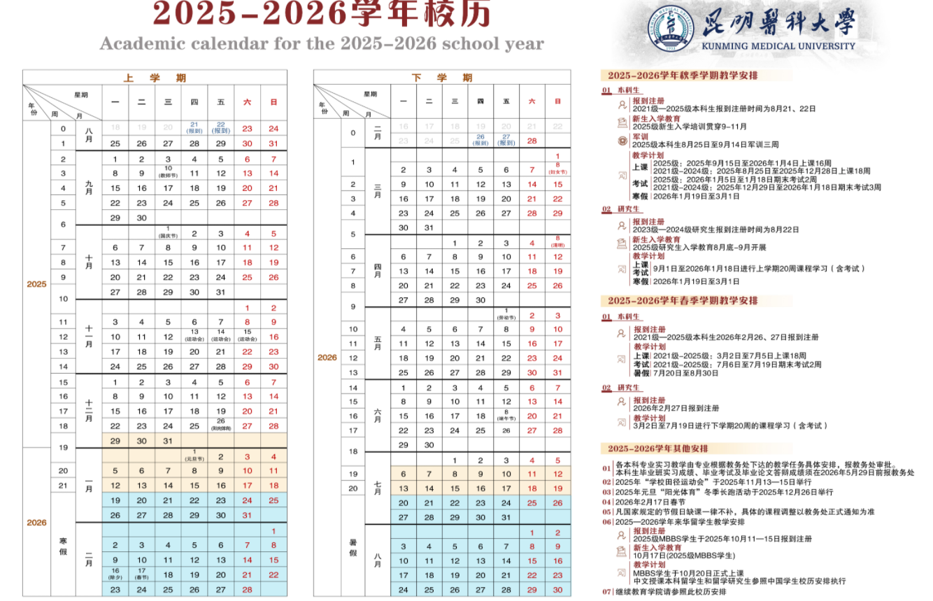 2026昆明医科大学寒假放假时间及开学时间 2026昆明医科大学寒假放假时间及开学时间