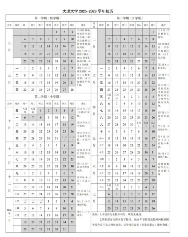 2026大理大学寒假放假时间及开学时间 2026大理大学寒假放假时间及开学时间