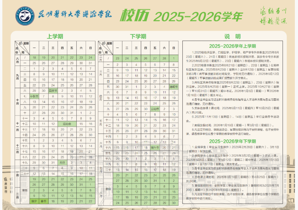 2026昆明医科大学海源学院寒假放假时间及开学时间