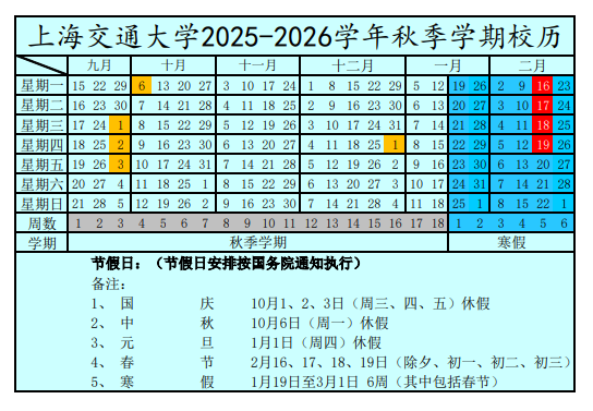 2026上海交通大学寒假放假时间及开学时间