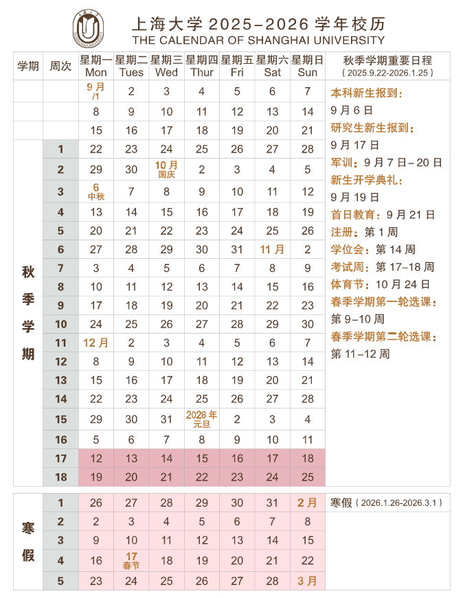 2026上海大学寒假放假时间及开学时间