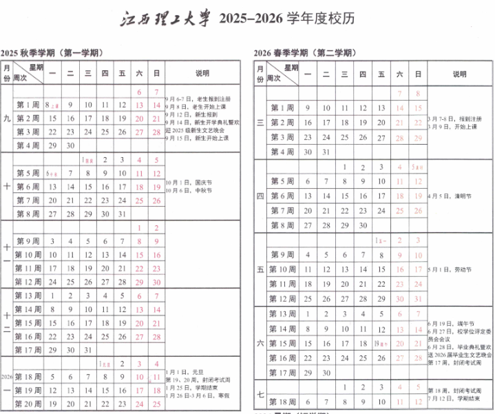 2026江西理工大学寒假及开学时间