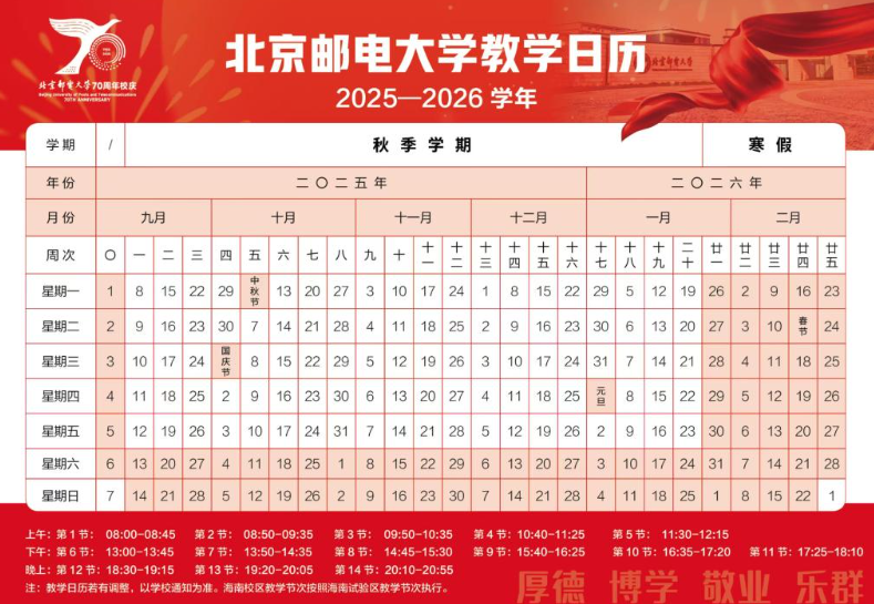 2026北京邮电大学寒假及开学时间