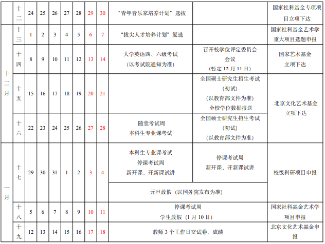 2026中国音乐学院寒假及开学时间