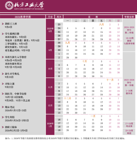 2026北方工业大学寒假及开学时间