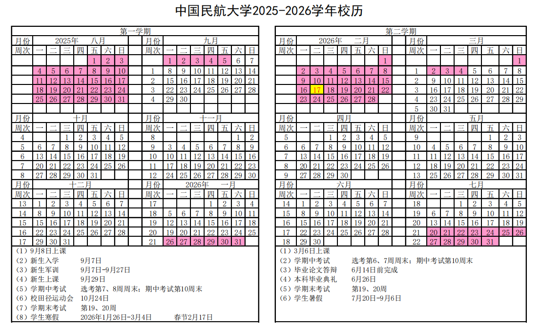 2026中国民航大学寒假放假时间及开学时间