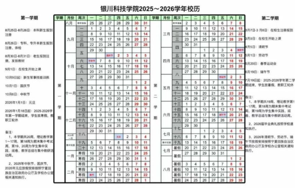 2026银川科技学院寒假及开学时间 2026银川科技学院寒假及开学时间