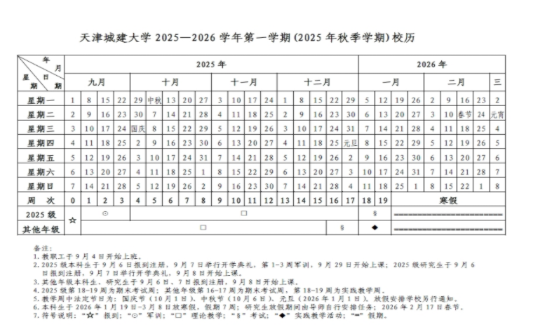 2026天津城建大学寒假放假时间及开学时间