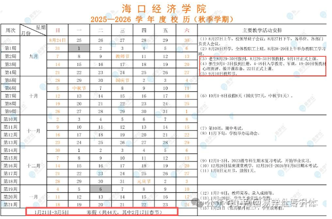 2026海口经济学院寒假及开学时间 2026海口经济学院寒假及开学时间
