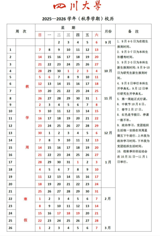 2026四川大学寒假放假时间及开学时间