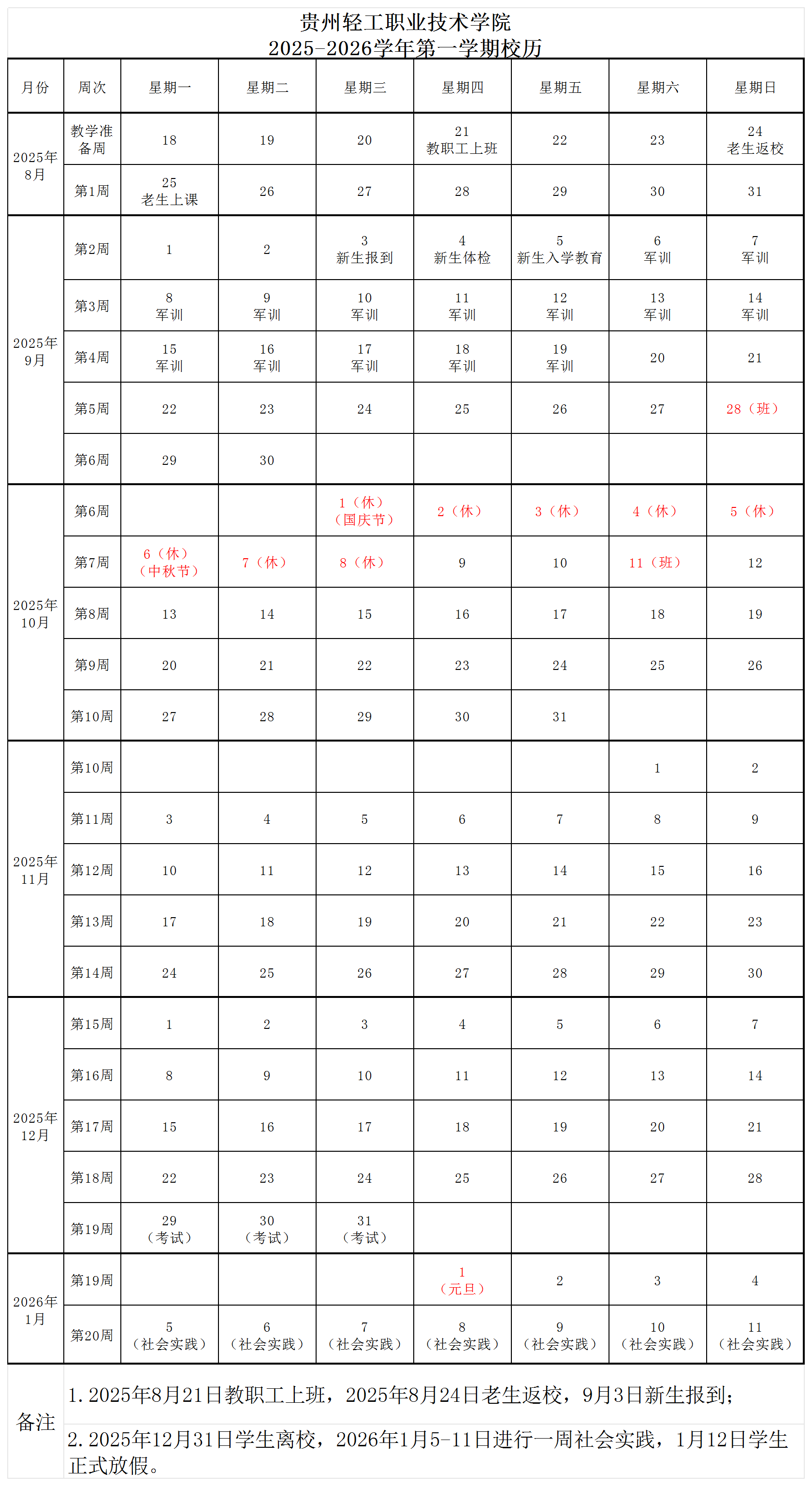 2026贵州轻工职业大学寒假时间及开学时间 寒假什么时候放