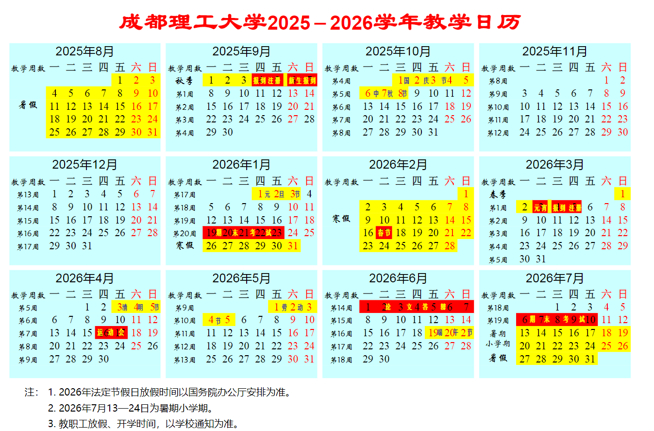 2026成都理工大学寒假放假时间及开学时间