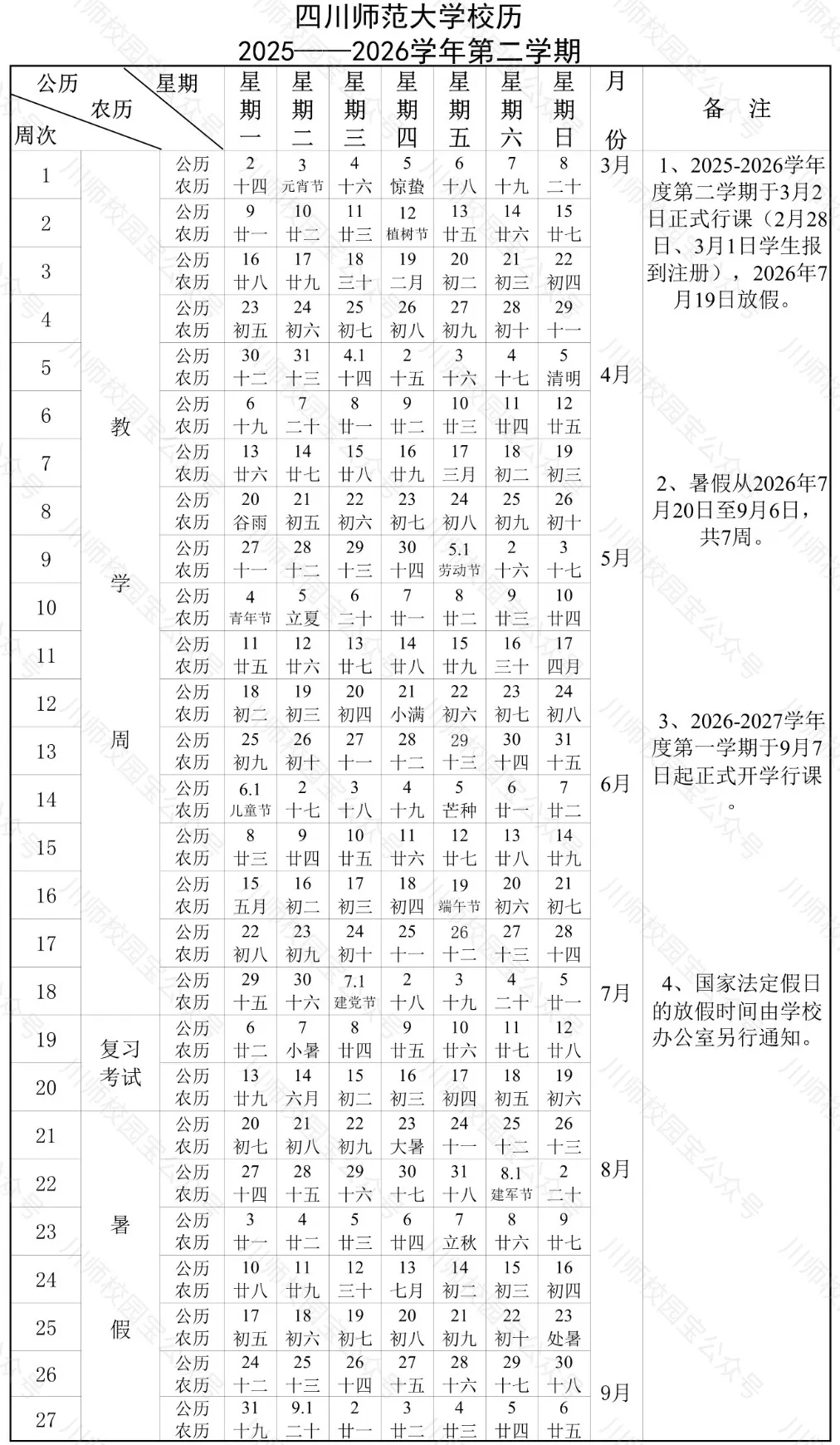 四川师范大学2026寒假放假时间及开学时间