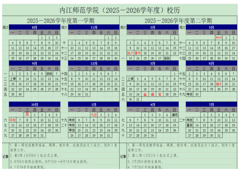 2026内江师范学院寒假放假时间及开学时间