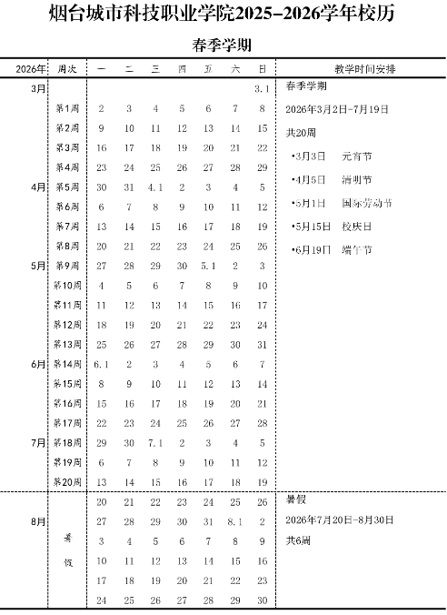 2026烟台城市科技职业学院寒假时间及开学时间 寒假什么时候放。.png