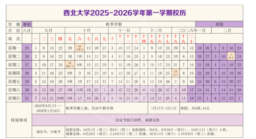 2026西北大学寒假放假时间及开学时间