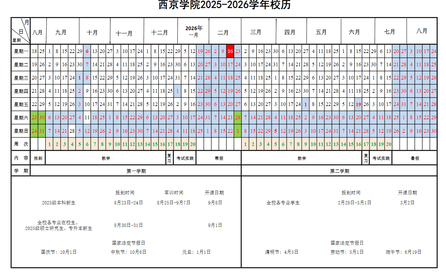 2026西京学院寒假放假时间及开学时间 2026西京学院寒假放假时间及开学时间