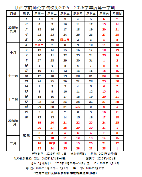 2026陕西学前师范学院寒假放假时间及开学时间