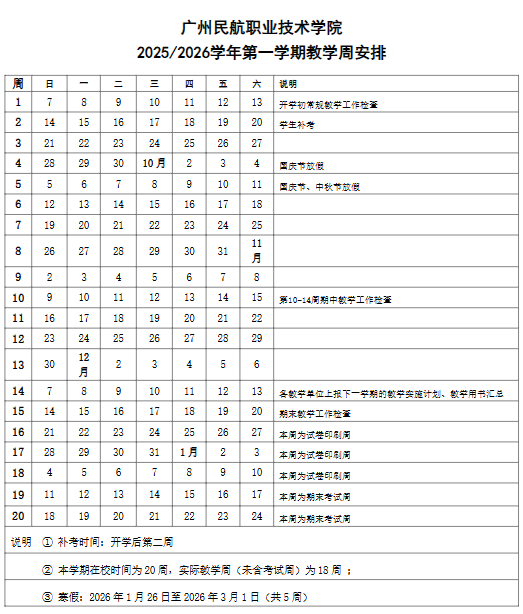 2026广州民航职业技术学院寒假及开学时间
