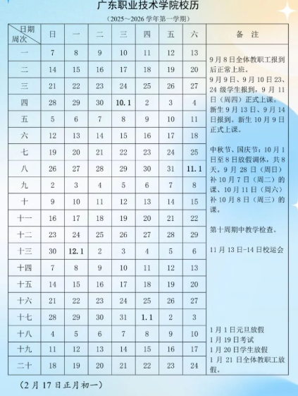 2026广东职业技术学院寒假及开学时间