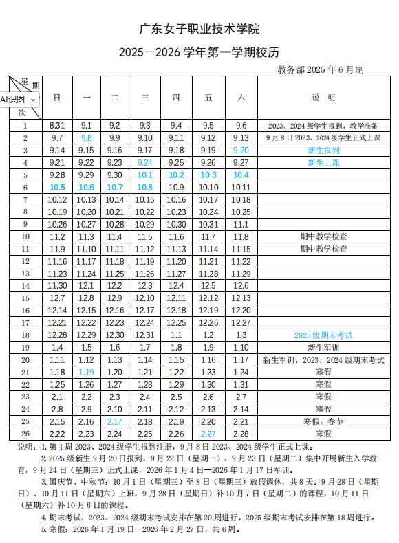 2026广东女子职业技术学院寒假及开学时间 2026广东女子职业技术学院寒假及开学时间