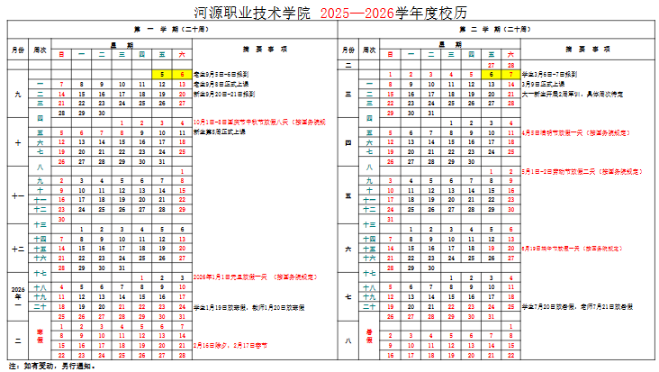 2026河源职业技术学院寒假及开学时间