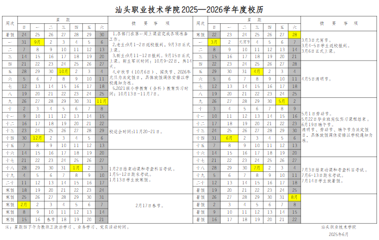 2026汕头职业技术学院寒假及开学时间