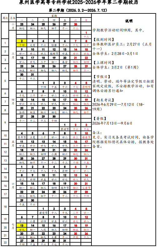 2026泉州医学高等专科学校寒假时间及开学时间 寒假什么时候放。.png